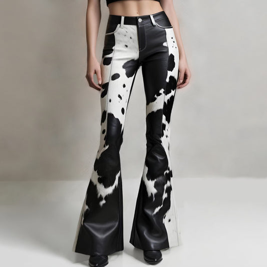 Fashion High Rise Cow Print Flare Pants