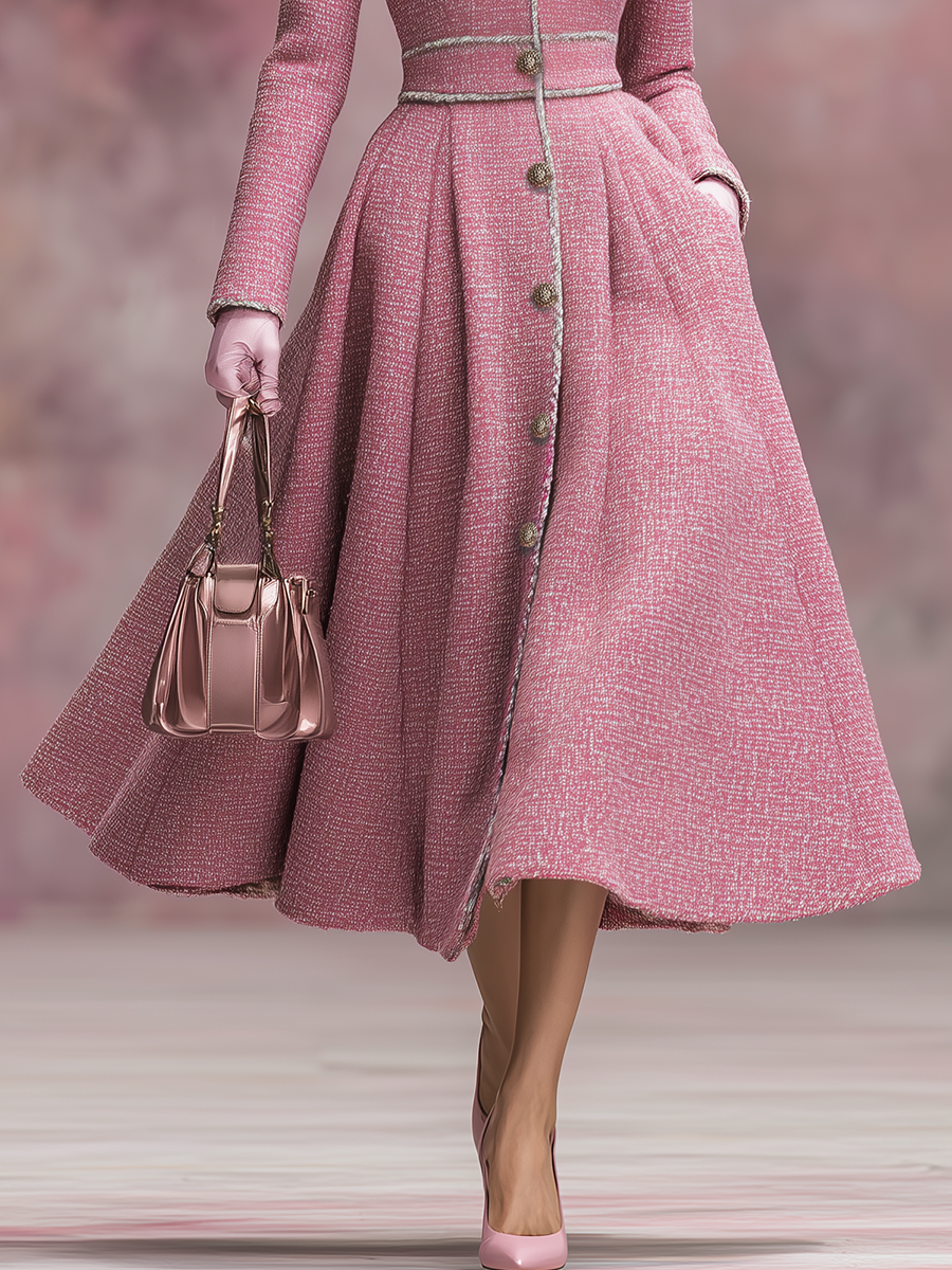 Stylish Stand-up Collar A-line Tweed Maxi Dress