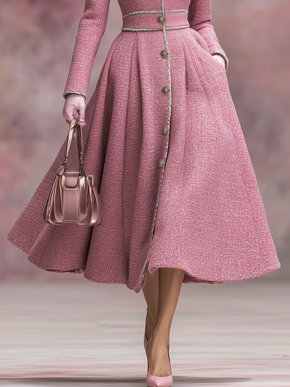 Stylish Stand-up Collar A-line Tweed Maxi Dress