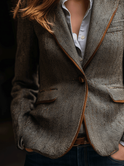 Contrast Trim Wool-Blend Blazer