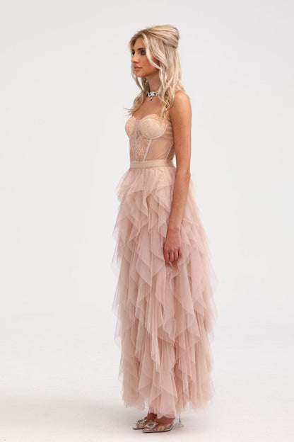 Eilís Pink Bustier Mesh Maxi Dress