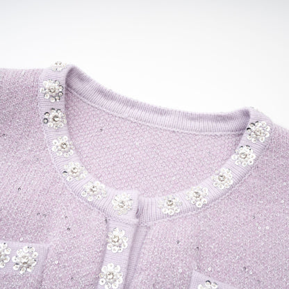 Fabienne purple sequin-detail jacket & skirt matching set