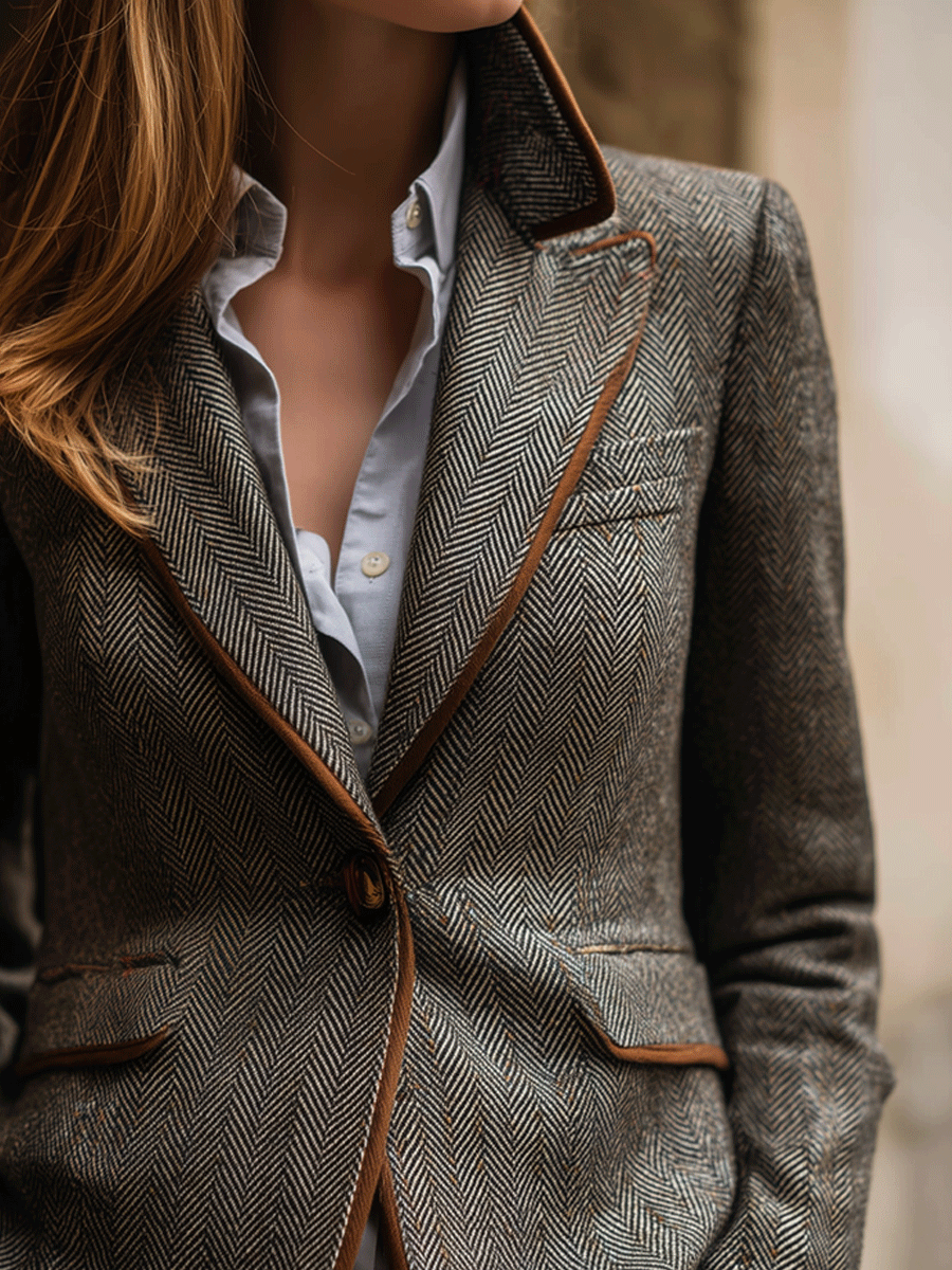 Contrast Trim Wool-Blend Blazer