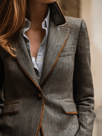 Contrast Trim Wool-Blend Blazer