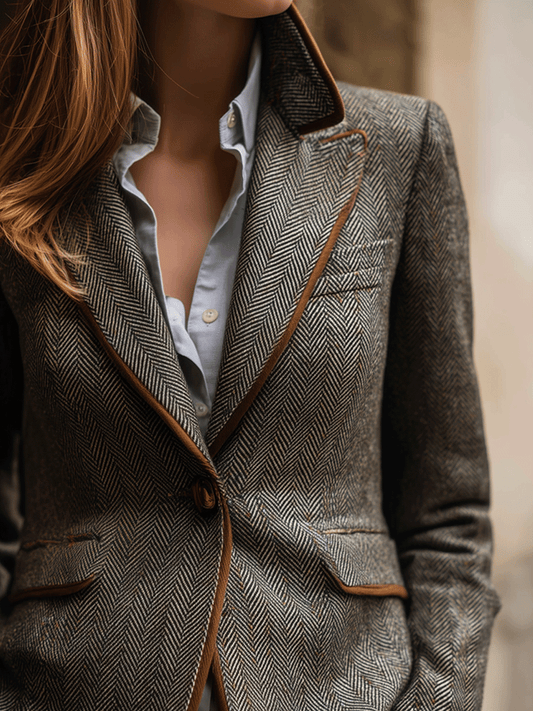 Contrast Trim Wool-Blend Blazer