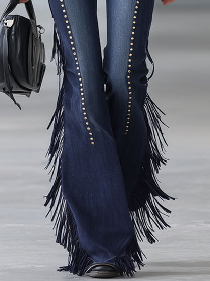 Western Style Vintage Tassel Rivet Flared Jeans