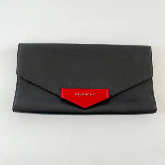 Givenchy black leather envelope flap clutch