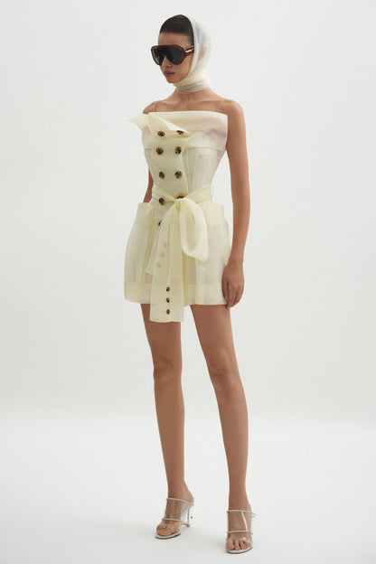 Polliana White Double Breasted Organza Mini Dress