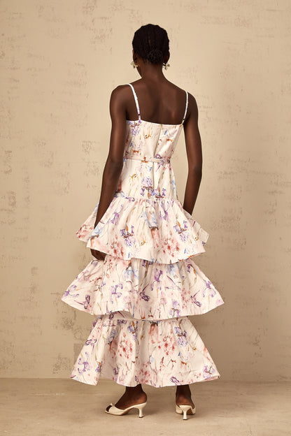 Géraldine White Floral Print Ruffled Tiered Maxi Dress