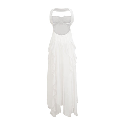 Mariah Pink Chiffon Ruffle Halterneck Maxi Dress