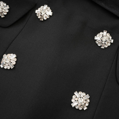 Mealla black crystal-button flared mini dress