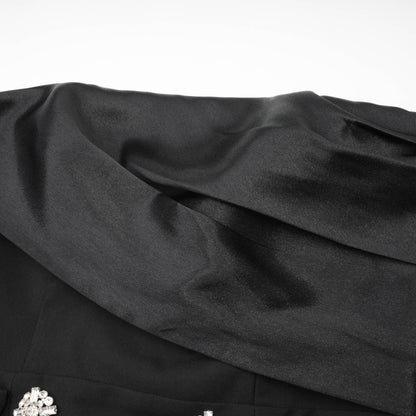 Mealla black crystal-button flared mini dress