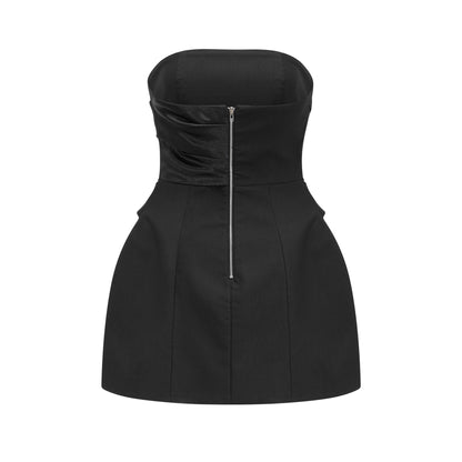 Mealla black crystal-button flared mini dress