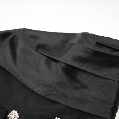 Mealla black crystal-button flared mini dress