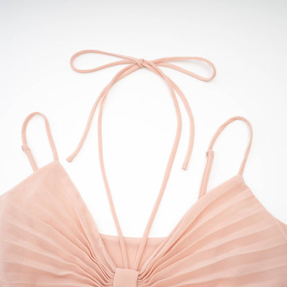 Olympe pink pleated tiered midi dress
