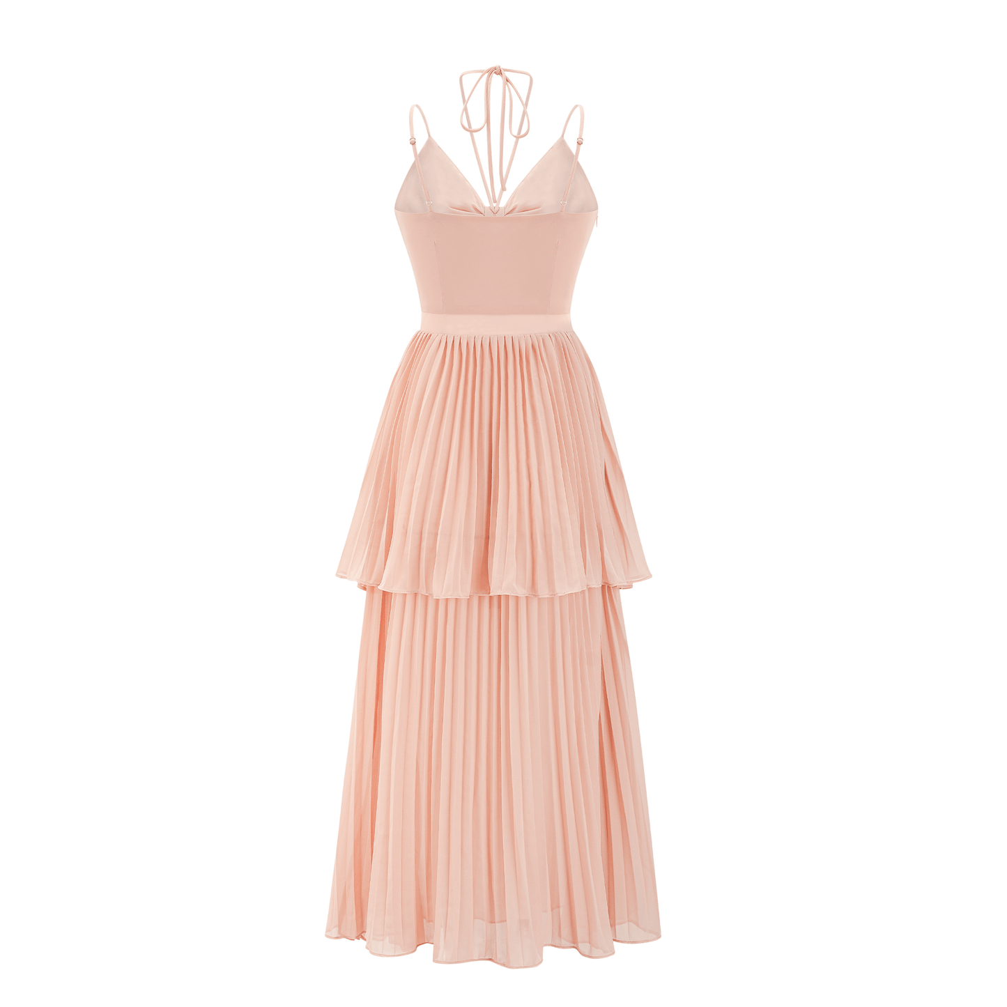 Olympe pink pleated tiered midi dress