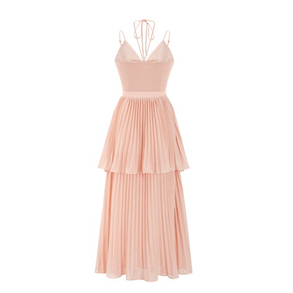 Olympe pink pleated tiered midi dress