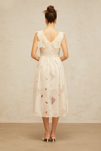 Anaïs neutrals beaded floral-embroidered midi dress