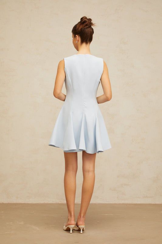 Lyna blue bowknot godet-design mini dress
