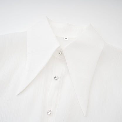 Renée white ruffled mini shirt dress
