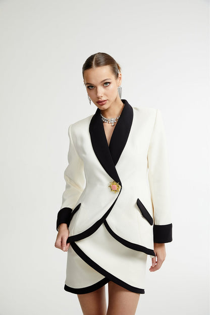 Vespera Contrast Color Two-Piece Jacket and Skirt Set