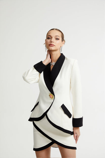 Vespera Contrast Color Two-Piece Jacket and Skirt Set
