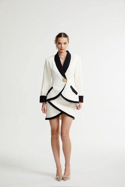 Vespera Contrast Color Two-Piece Jacket and Skirt Set